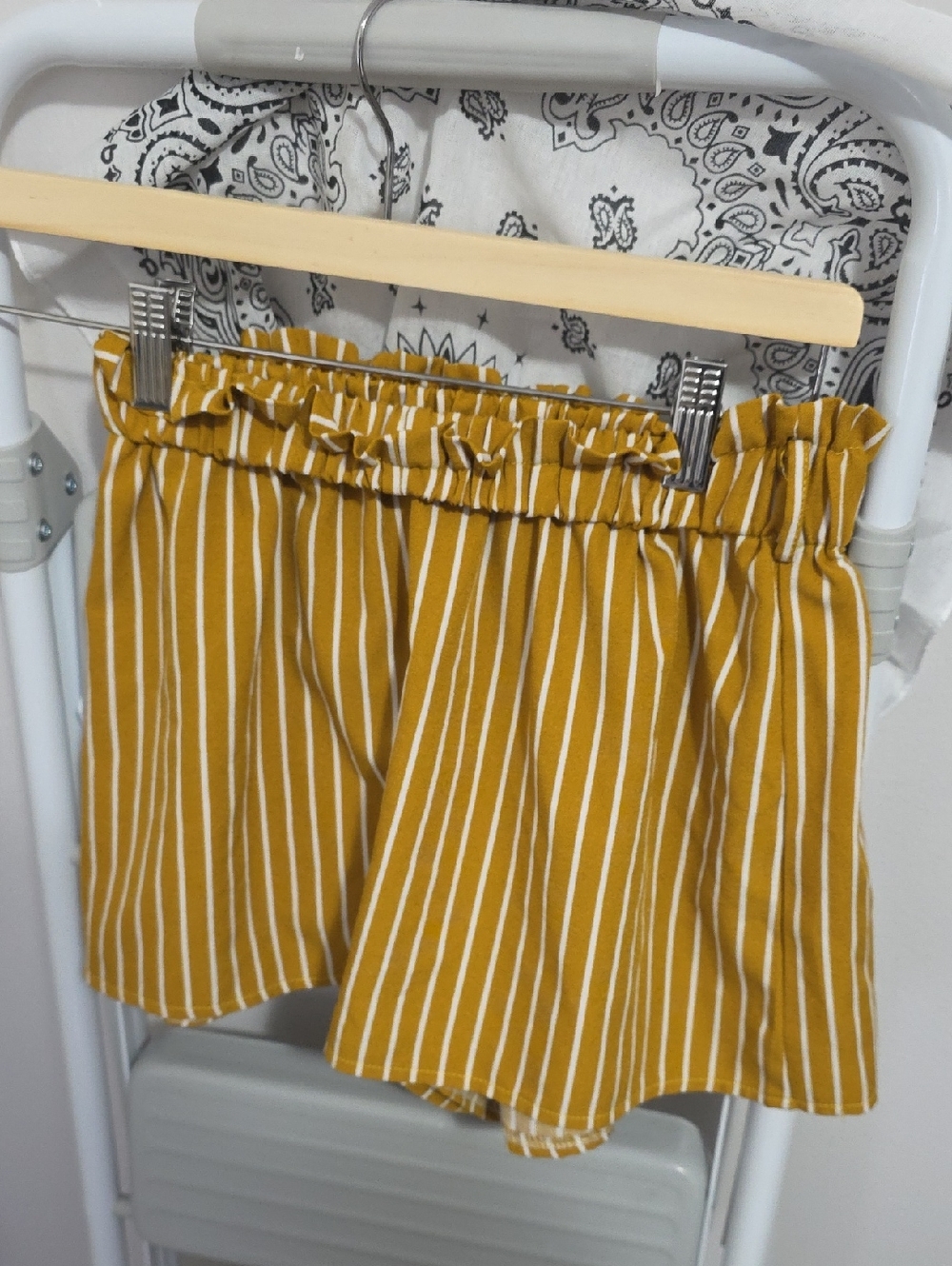 Striped Mustard Yellow Ruffle Waist Shorts
